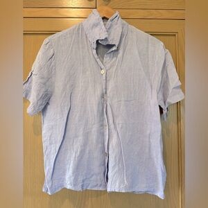 Vintage 90's Clio Linen Boxy Cropped Button Down Top / Medium / Lavendar